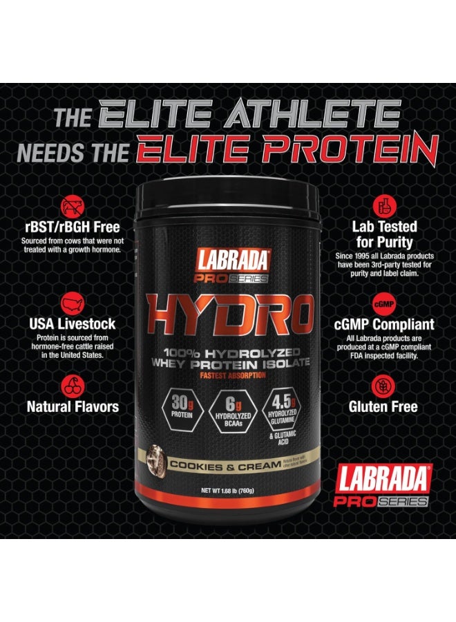 LABRADA Lab ProSeries Hydro 100% Hydrolyzed Whey Protein Isolate 1.68lb Cookies & Cream - Image 2